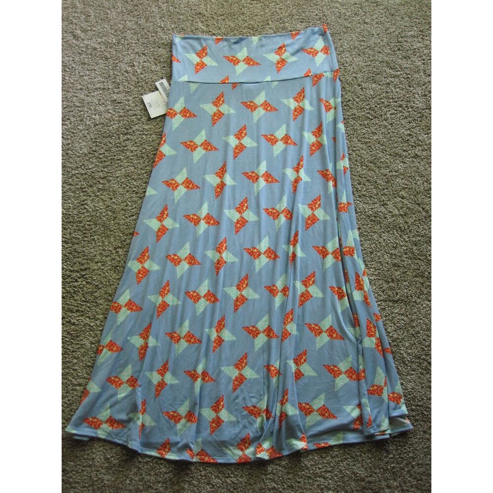 LuLaRoe MAXI Long SKIRT WOMENS Plus size 2XL Light Blue star quilts Stretch Soft